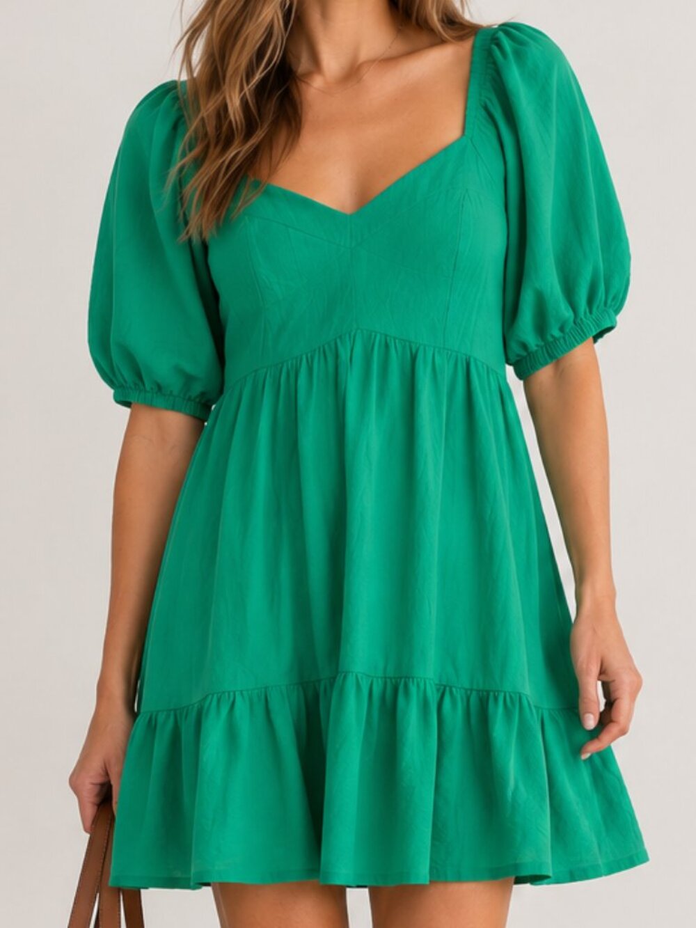 NWT Nine West Green Puff Sleeve Babydoll Midi Dress Size M